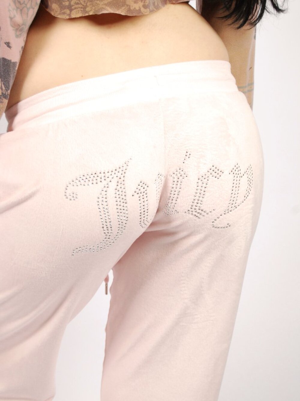 Y2K Juicy Couture Sweat Pants (S) small pink vintage womens wide leg rhinestone